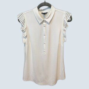 RW & CO Ruffled Pearl White Blouse Sz M